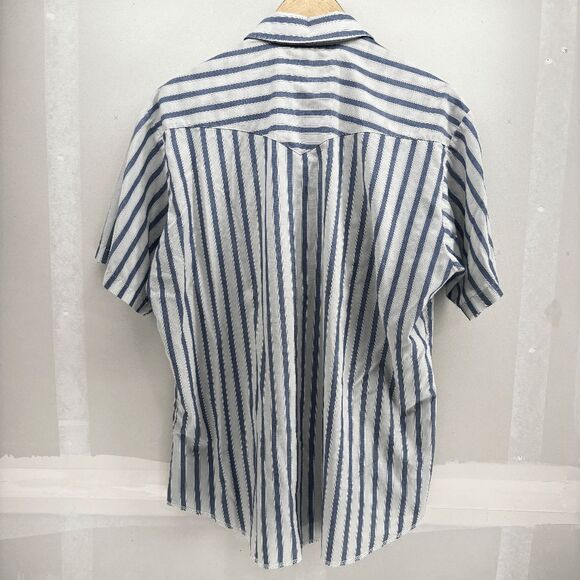 Vintage American Hero Shirt Mens L Blue Striped Western Pearl Snap X-Long Tails - Picture 3 of 5